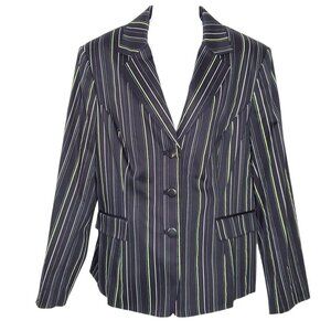 John Meyer Womens Blazer Jacket Sz 18 Navy Blue Green White Striped